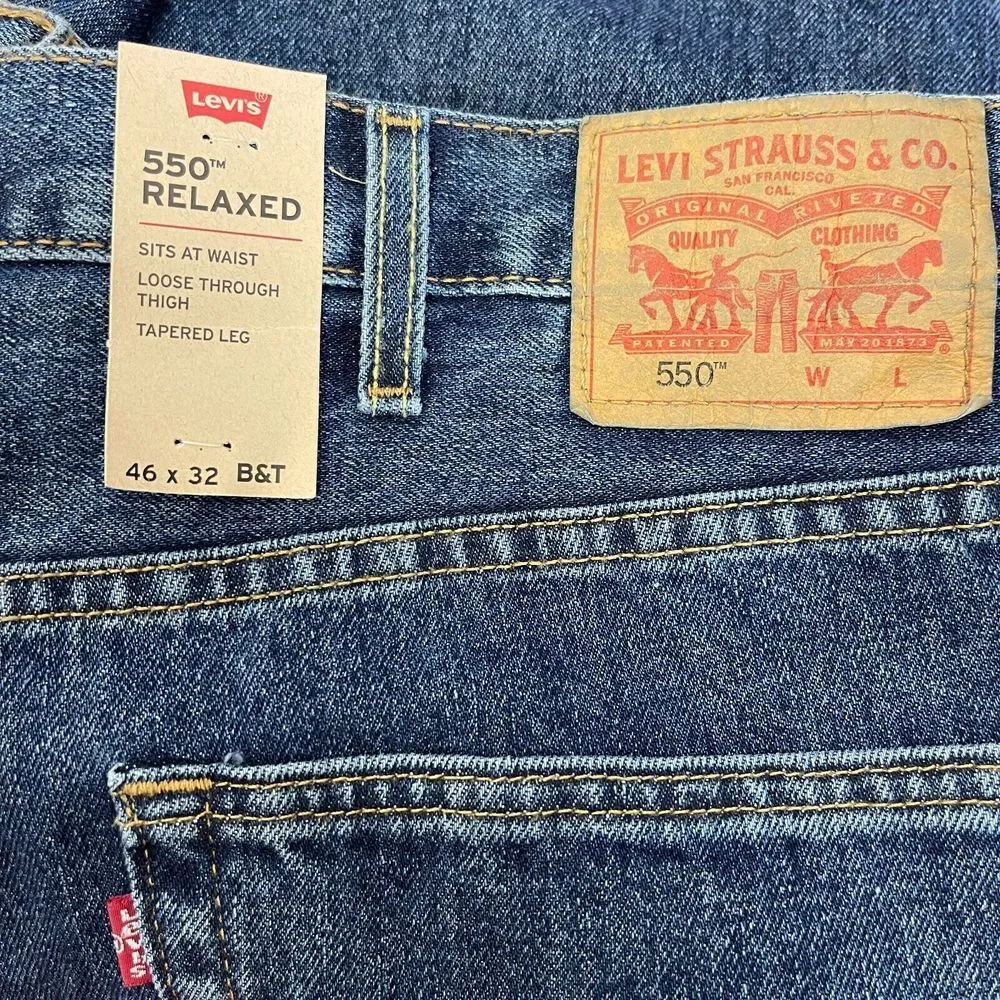 NEW‎ Levi's 550 46x32 Big &Tall Relaxed Fit Tapered Leg Denim Blue Jeans Zip